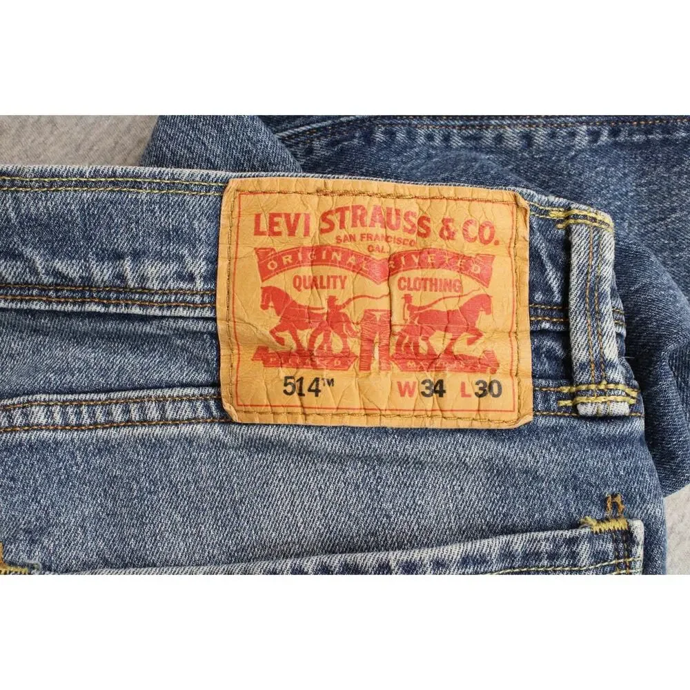 Levis Jeans Mens Size 34 X 30 Blue 514 Cotton Blend Button Fly Straight Stretch - Picture 3 of 9